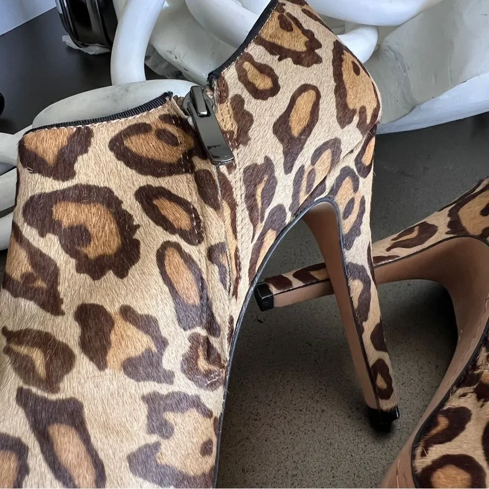 Sam Edelman Leopard Print High-Heeled Ankle Boots with Zipper Size 10